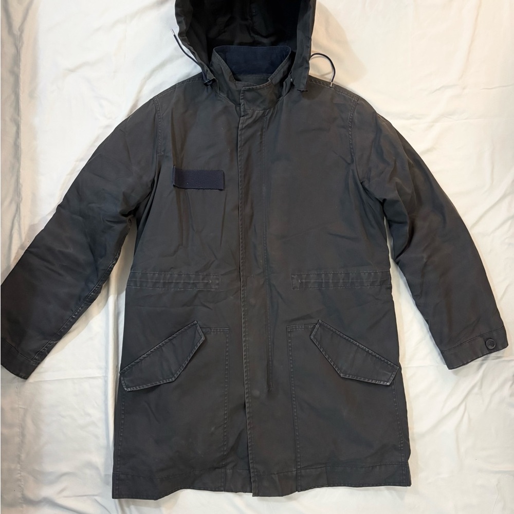A.P.C. Men's Navy Hooded Coat with removable fleece lining size M
